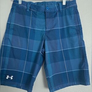 Under Armour Youth Blue Plaid Adjustable Waist Short Size‎ YLG